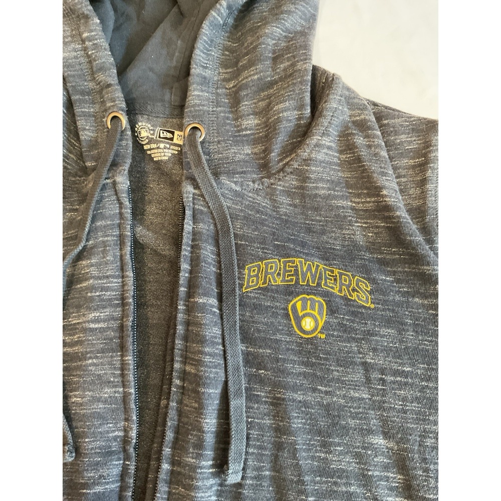 New Era Women's Dark Blue Navy Milwaukee Brewers Baseball Zip Hoodie L‎ - Picture 9 of 13